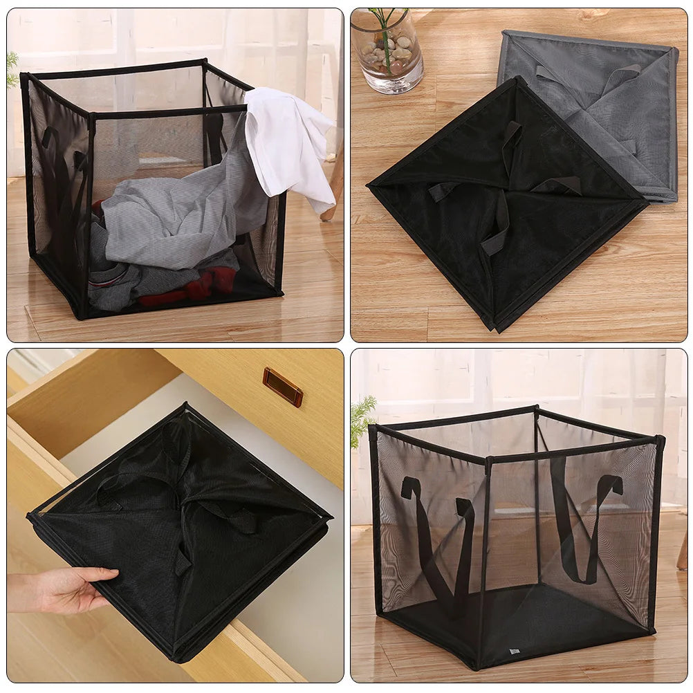Collapsible Laundry Basket with Mesh Design and Carrying Handles