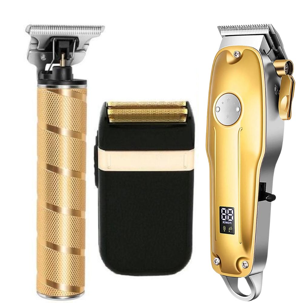 Cordless Gold Hair Clippers Set for Men - Professional Styling Tools