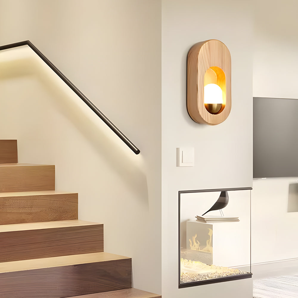 1-Light Wood Oval Wall Sconce - Wood/Walnut Finish