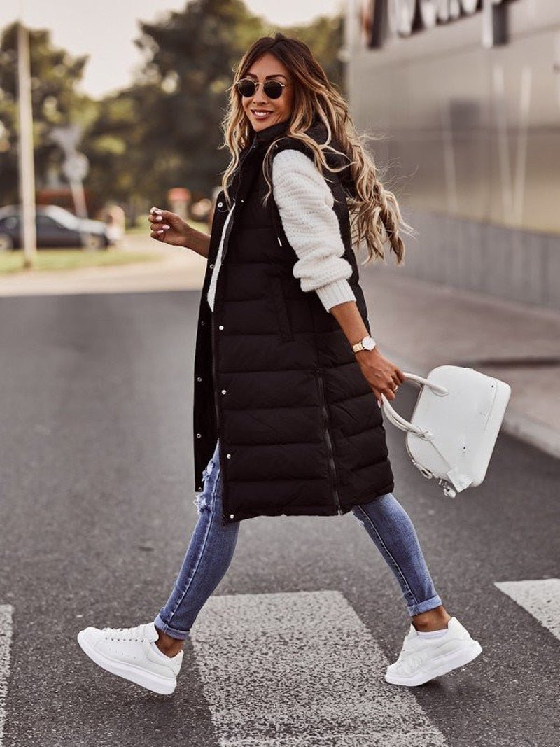 Women’s Quilted Vest | Knee-Length Design | Acetate Fiber | Comfortable Layering