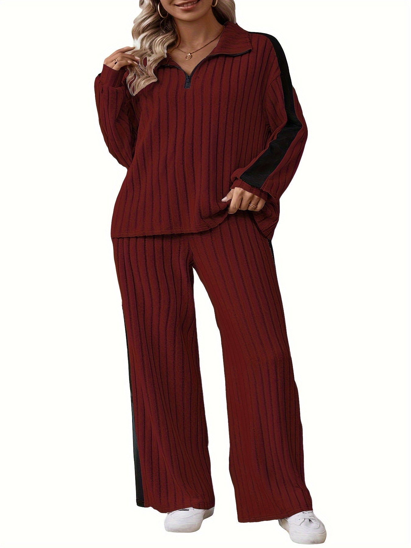 Plus Size Two-Piece Set | Stretchy Fit | Comfortable Everyday Wear | Polyester