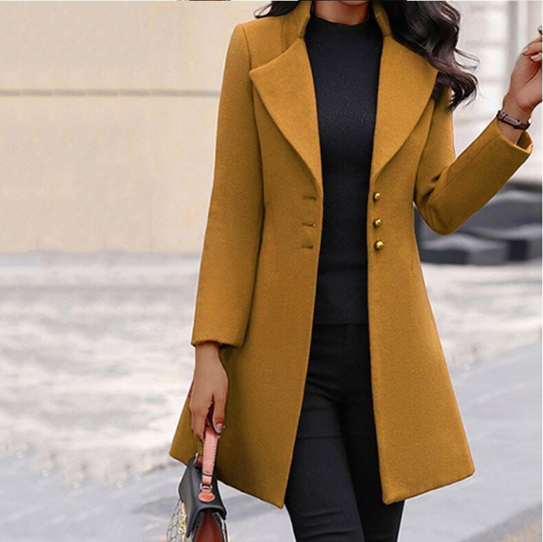 Women’s Longline Coat | Loose Fit with Folded Collar | 100% Polyester | Versatile Warmth and Style