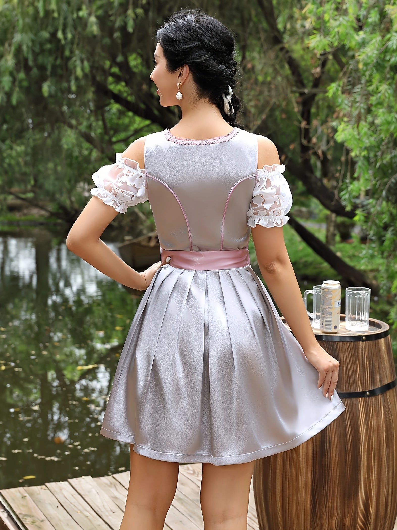 Women's Oktoberfest Dirndl Dress Set with Lace & Satin Accents