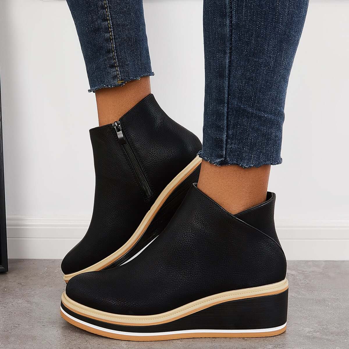 Women's Leather Ankle Boots | Platform Sole & Side Zipper | Genuine Leather | Comfortable Fit