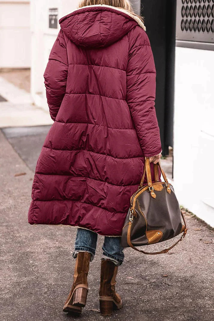 Women’s Long Winter Coat | Teddy Lining & Quilted Design | Reversible Style | Comfortable Warmth