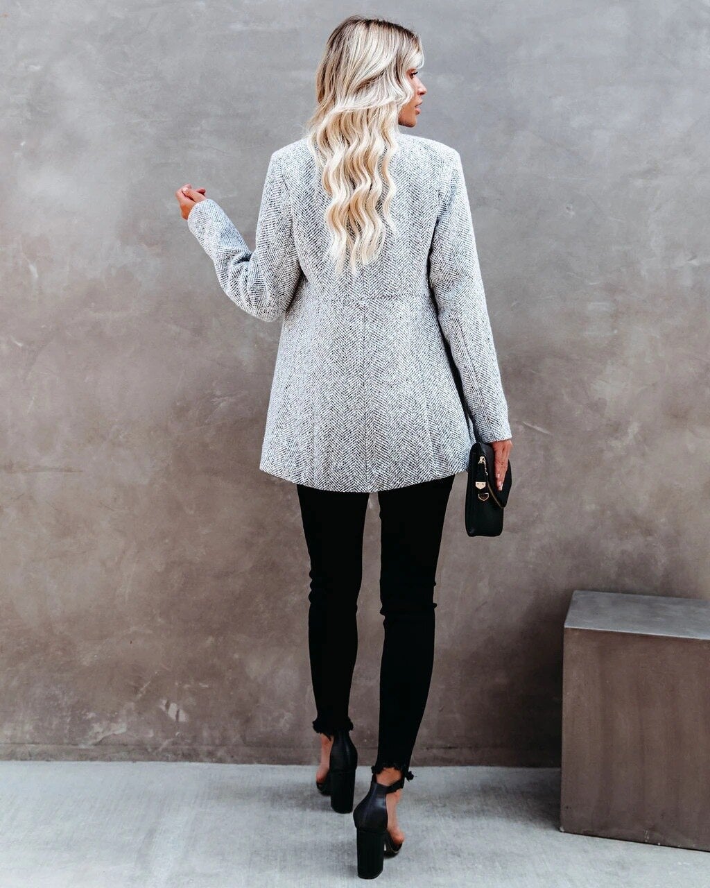 Women’s Tweed Coat | Notch Collar & Open Front | Cotton-Polyester Blend | Warm Transitional Layer