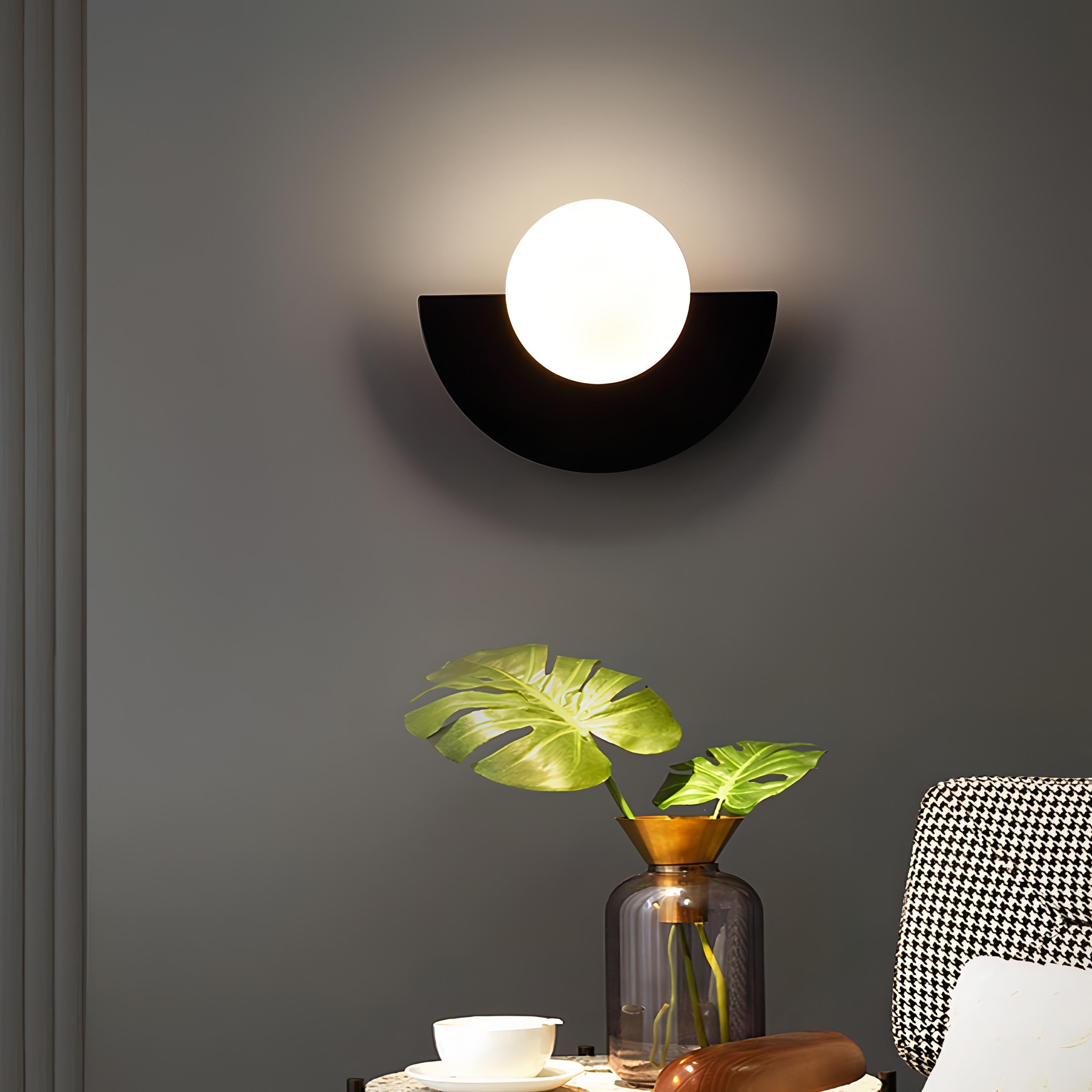 Wall Lamp | Nordic Semicircle Shade & Globe Diffuser | Metal Construction | Energy-Efficient LED Lighting