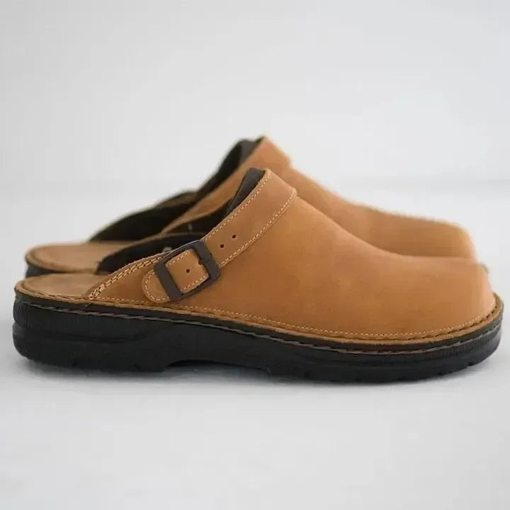ComfortStep Men's Leather Slippers with Supportive Design