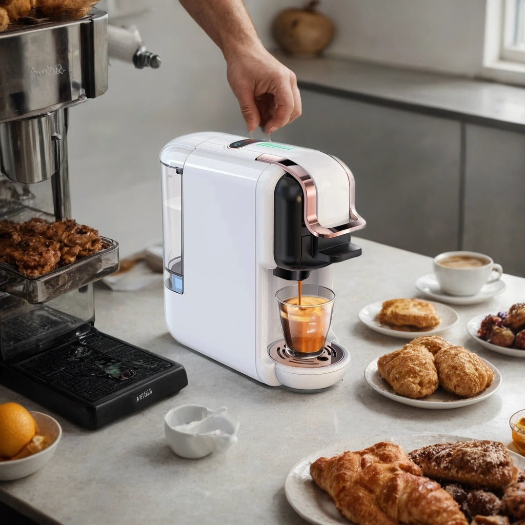 Compact 5-in-1 Coffee Maker – 20-Bar Pressure, Hot & Cold Brew, Nespresso & K-Cup Compatible
