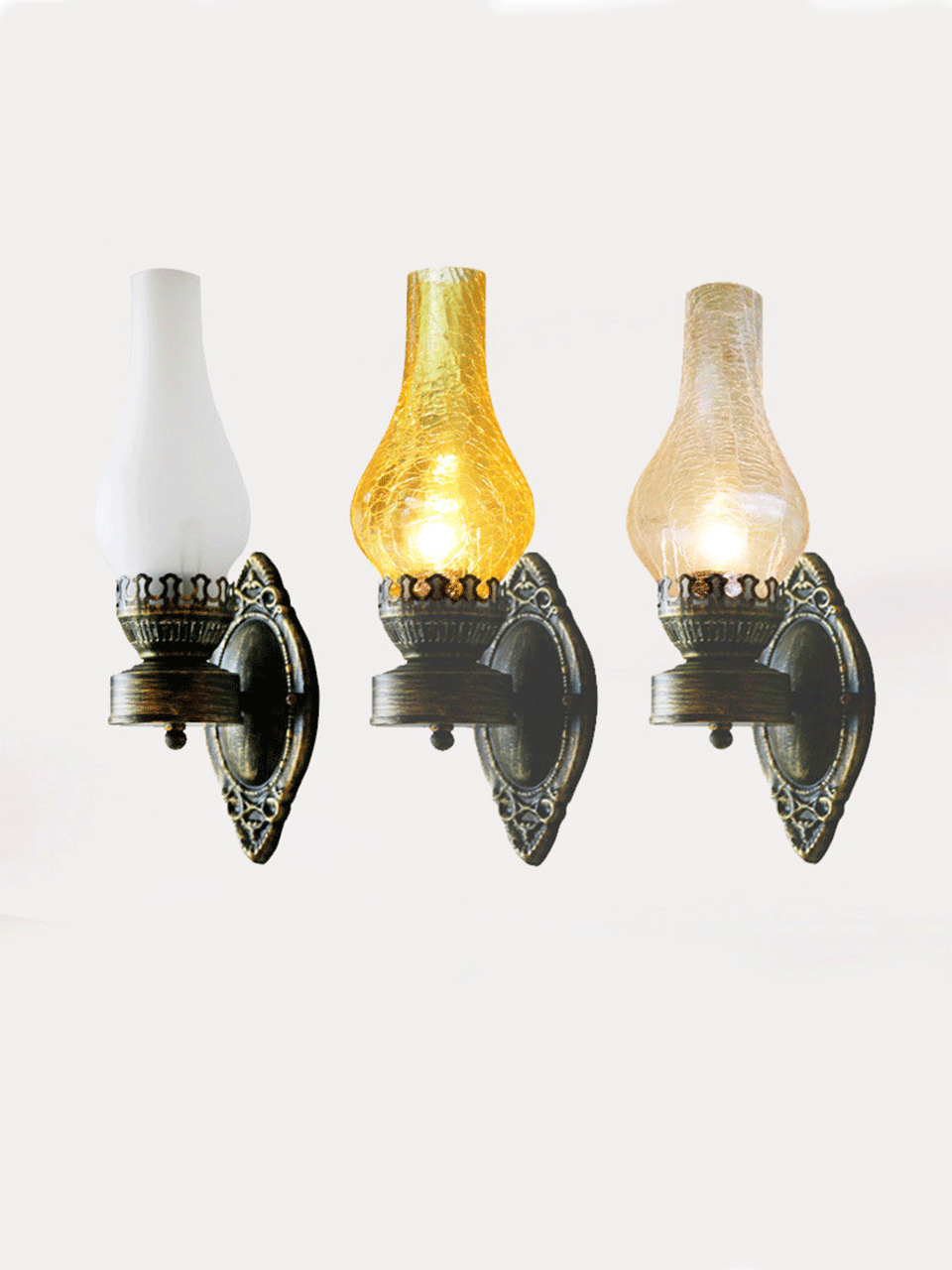 1 Light Antique Kerosene Iron Wall Mount Fixture with Glass Shade in Bronze by Taavita