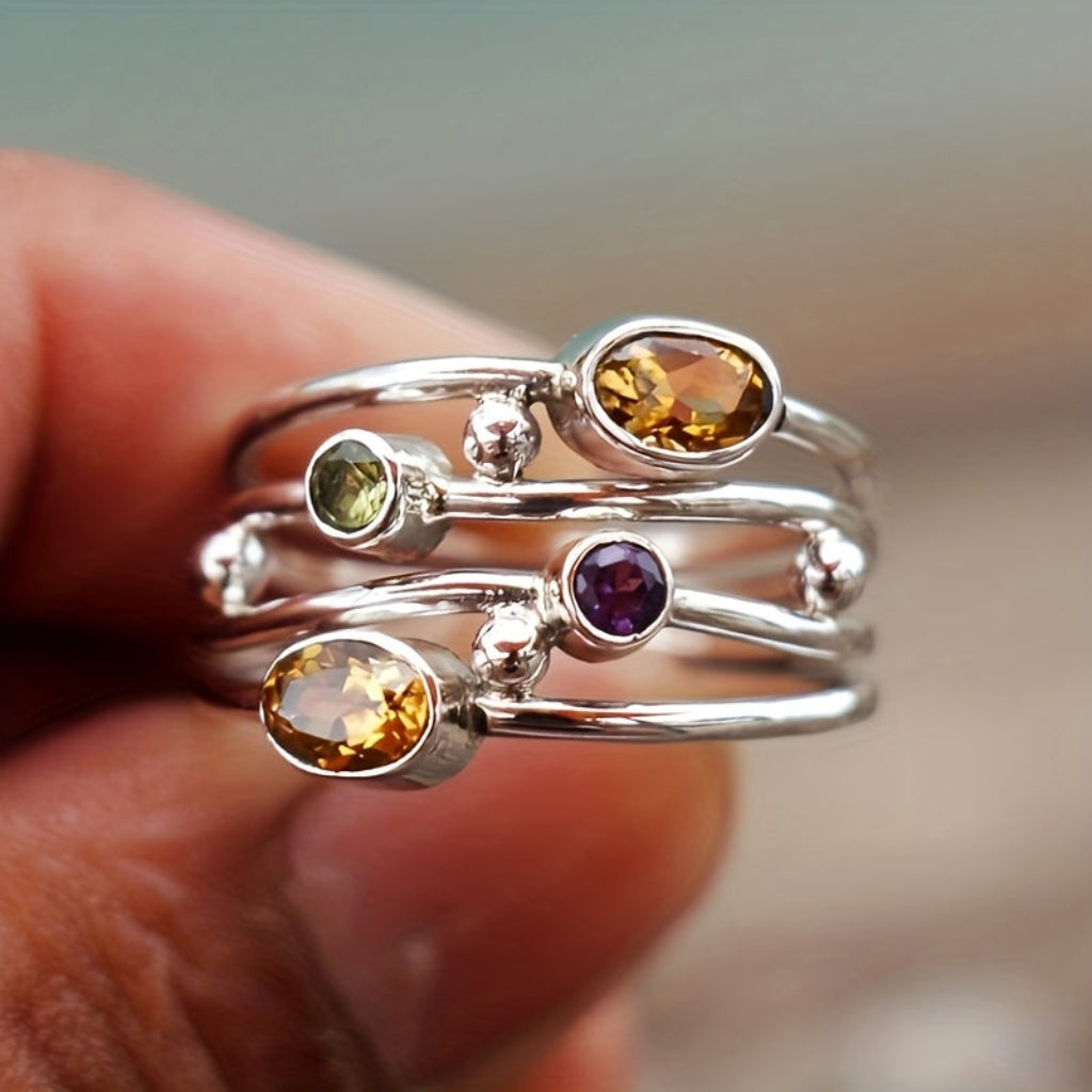 Customizable Silver Birthstone Wrap Ring with Zircon Accents