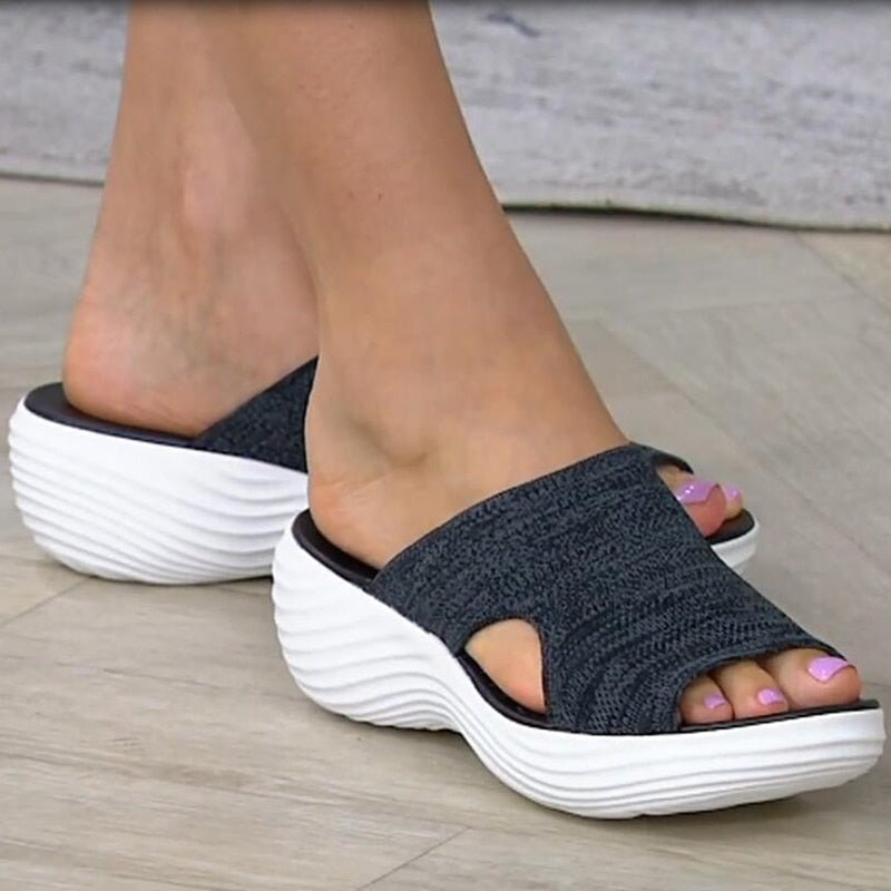 Platform Slip-On Sandals | Extra-Thick Cushioned Sole | Breathable Stretch Knit Upper | Ergonomic Support