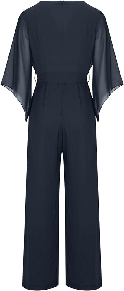 Women’s Jumpsuit | Wrap Front & Wide Leg | Polyester & Chiffon | Comfortable Fit