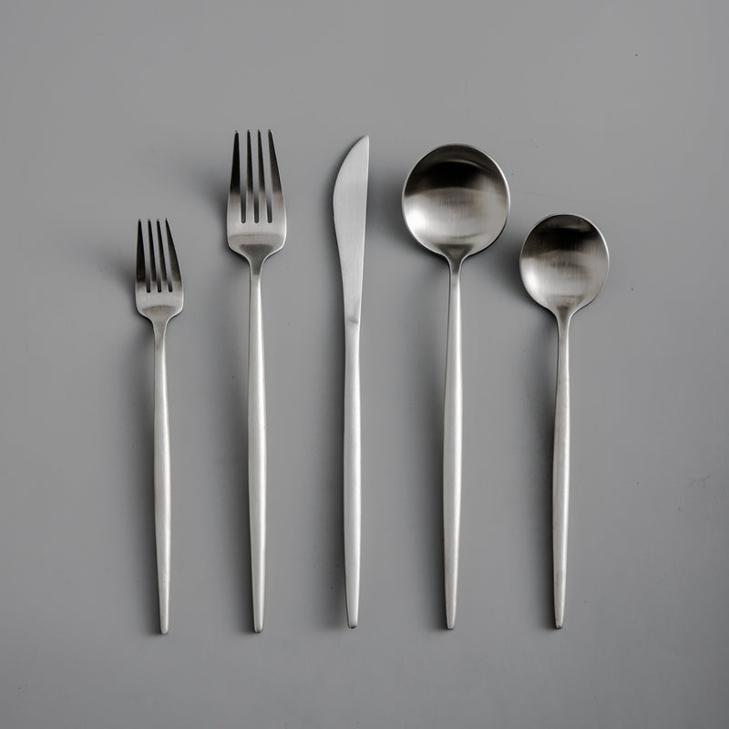 Flatware Set | Minimalist Design | Stainless Steel with Matte Titanium Coating | Durable & Food-Safe