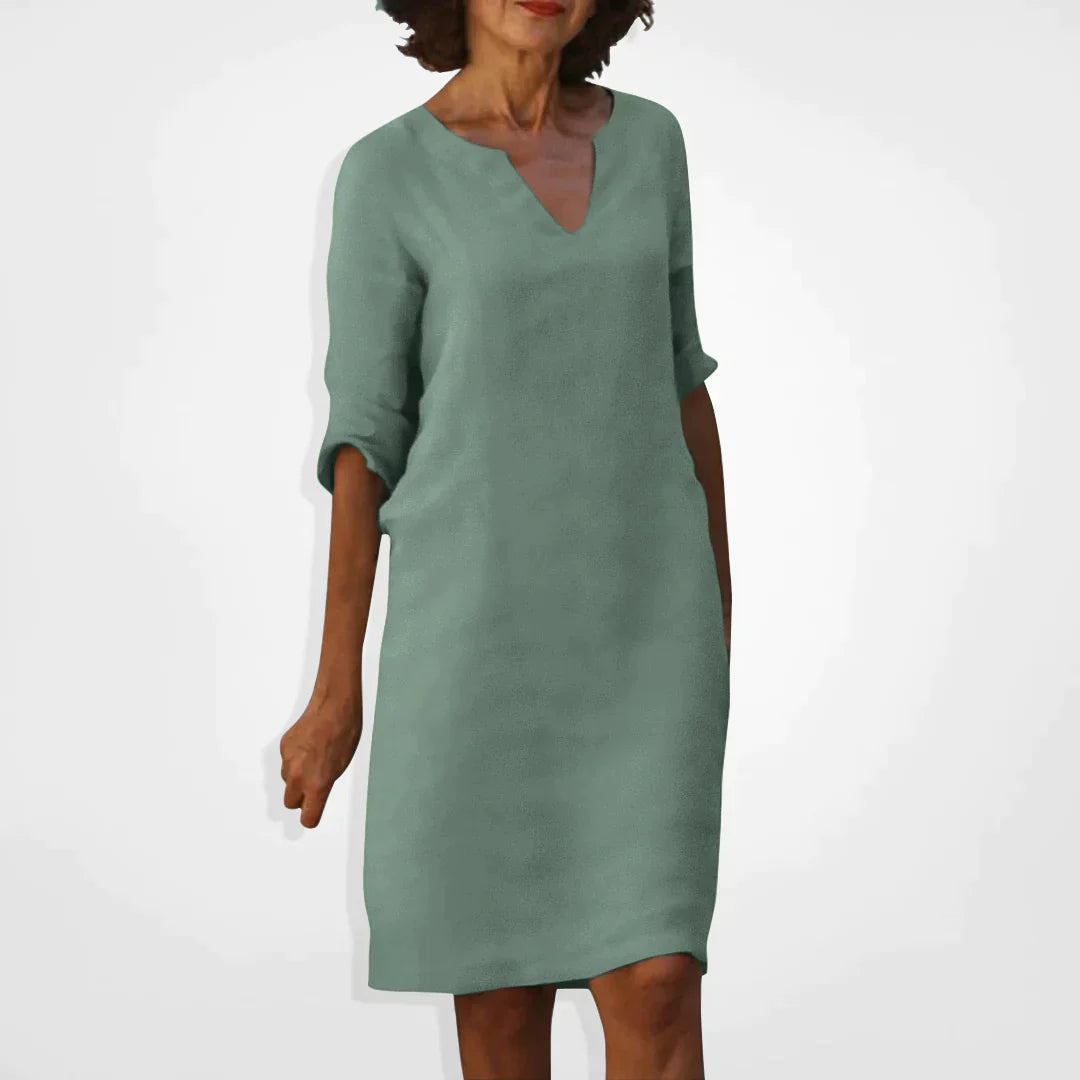 Women’s Dress | V-Neck & Three-Quarter Sleeves | Soft Premium Fabric | Midi Length