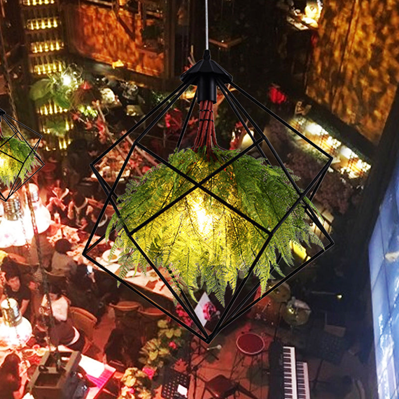 1 Bulb Metal Pendant Light Fixture Industrial Black Geometric Restaurant LED Plant Hanging Lamp Kit, 18"/21.5" Wide Black Clearhalo 'Art Deco Pendants' 'Black' 'Cast Iron' 'Ceiling Lights' 'Ceramic' 'Crystal' 'Industrial Pendants' 'Industrial' 'Metal' 'Middle Century Pendants' 'Pendant Lights' 'Pendants' 'Rustic Pendants' 'Tiffany' Lighting' 519426