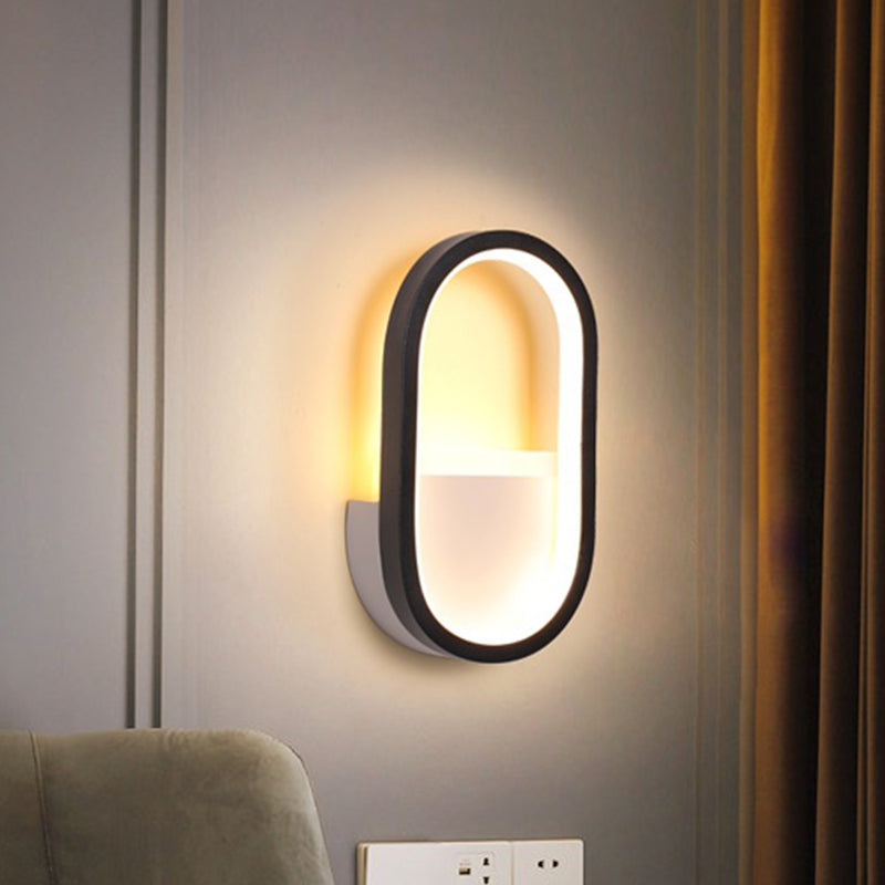 Contemporary Oval Wall Light Fixture - Black/White Acrylic LED Wall Sconce with Warm/White Light by Taavita