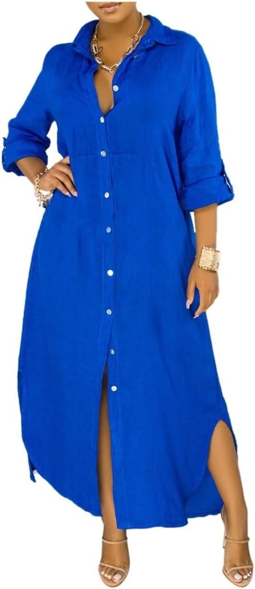 Women’s Shirt Dress | Oversized Fit with Side Pockets | Rolled Sleeves & V-Neck | Versatile Casual Wear
