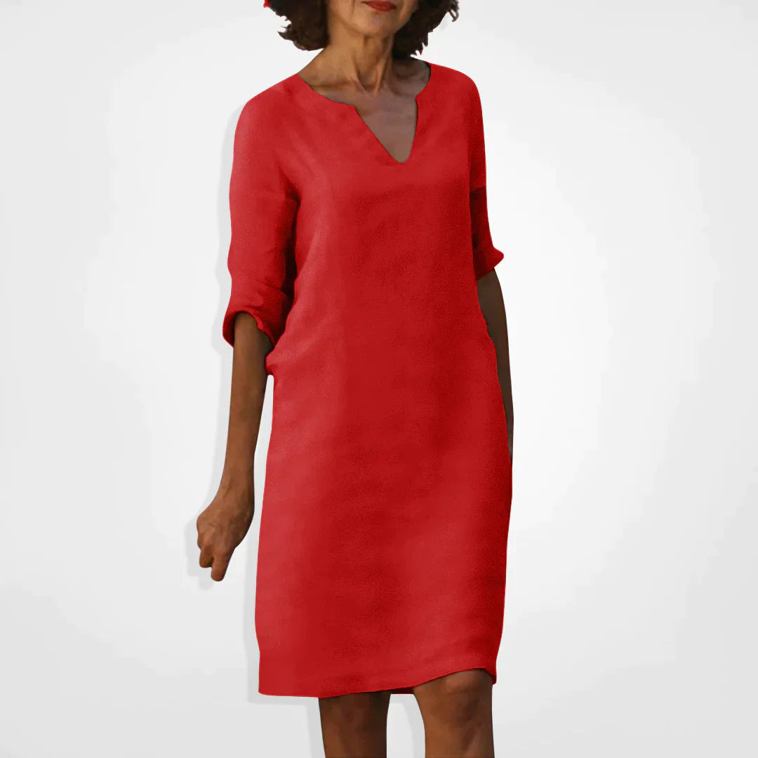 Women’s Dress | V-Neck & Three-Quarter Sleeves | Soft Premium Fabric | Midi Length