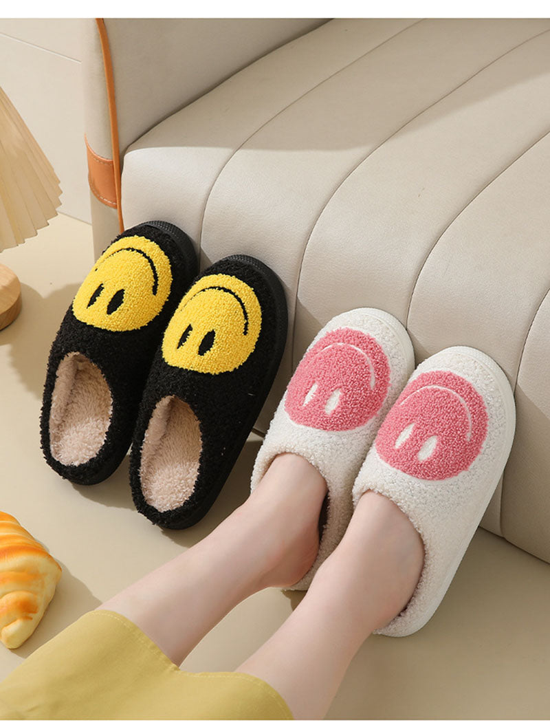 Indoor Slip-On Slippers | Plush Fleece Lining & Slip-Resistant Sole | Big Smiley Face Design | Comfortable Fit