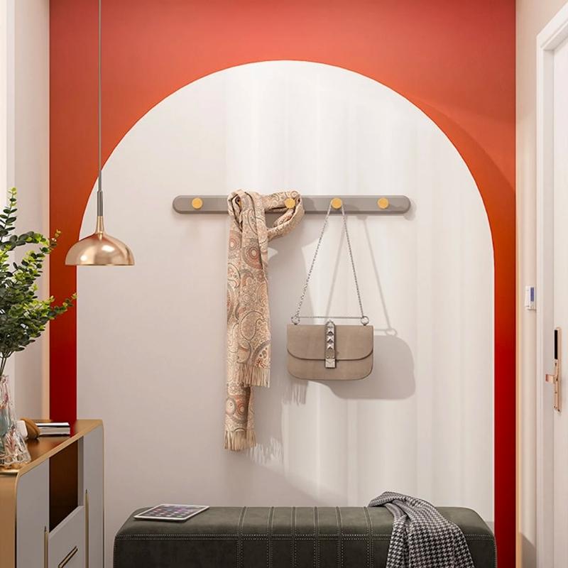 Vintage Taupe Wall Mounted Coat Rack with Hooks - Natural Taavita Wood & Gold Taavita Alloy