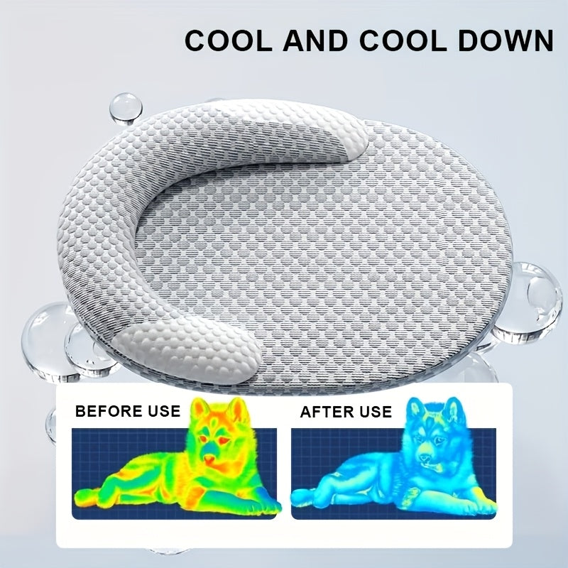 Summer Cooling Cat Bed, Breathable Dog Bed with Raised Neck Pillow, Non-Slip & Washable Round Cooling Pet Mat for Cats and Small Dogs