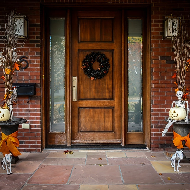Black Halloween Wreath for Door and Wall – Weather-Resistant Spooky Decor