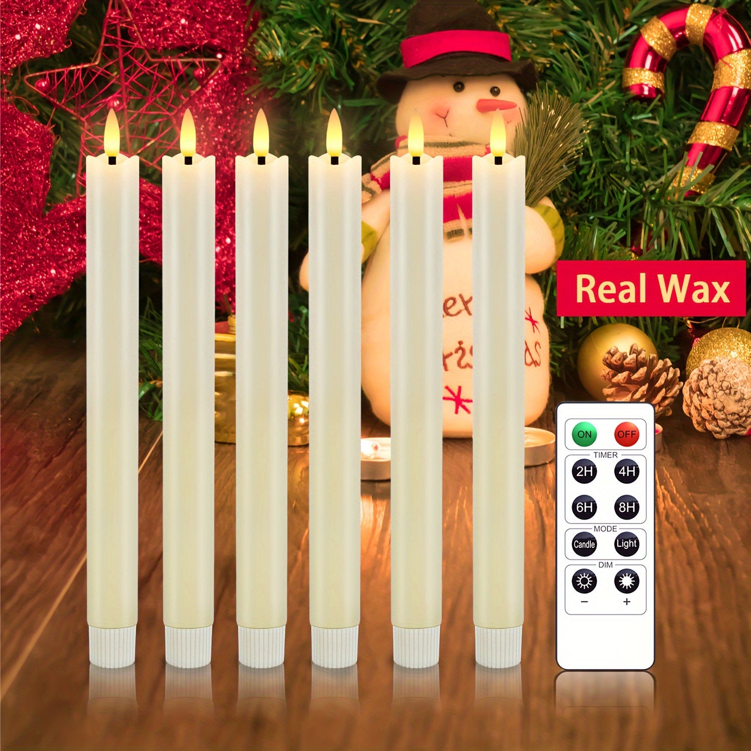 6-Piece Set Taavita, Flameless LED Cone Candles Made of Real Wax