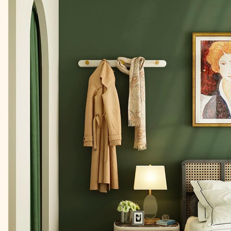 Vintage Taupe Wall Mounted Coat Rack with Hooks - Natural Taavita Wood & Gold Taavita Alloy