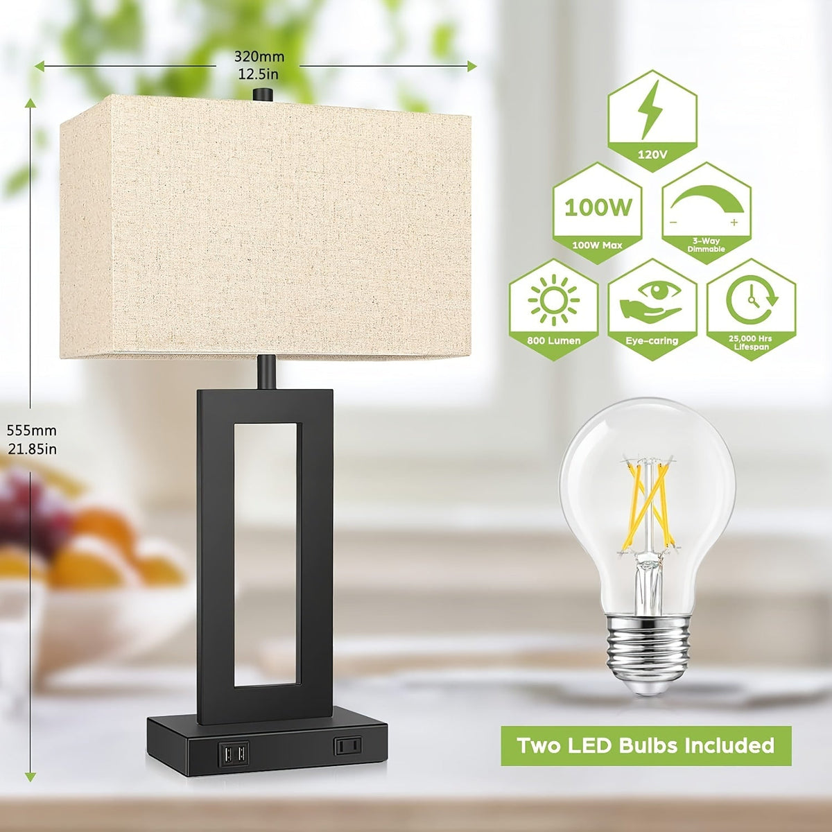 Smart Touch Table Lamps Duo with USB Ports – Adjustable Brightness