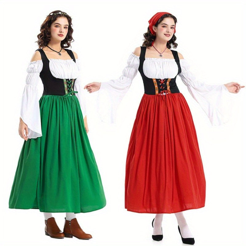 Women's Traditional Oktoberfest Dirndl Dress with Corset Bodice