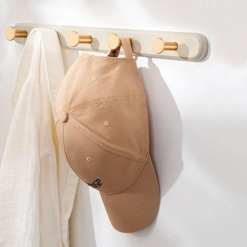 Vintage Taupe Wall Mounted Coat Rack with Hooks - Natural Taavita Wood & Gold Taavita Alloy