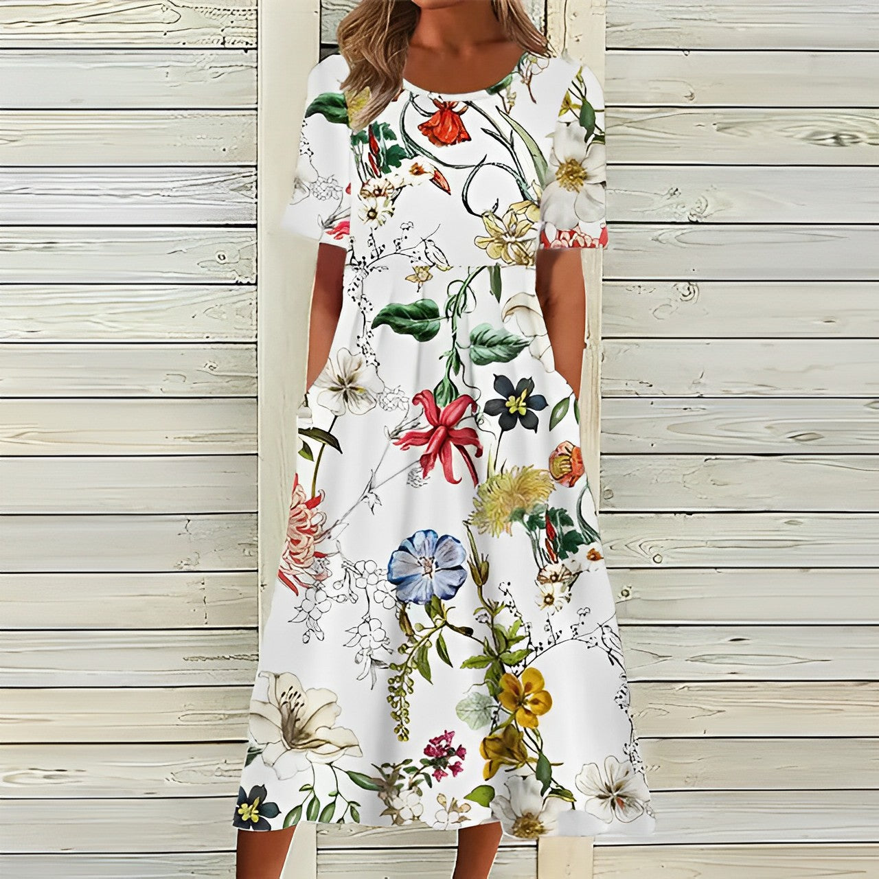 Women’s Loose-Fit Midi Dress | Floral Pattern | Soft Breathable Fabric | Comfortable Summer Wear