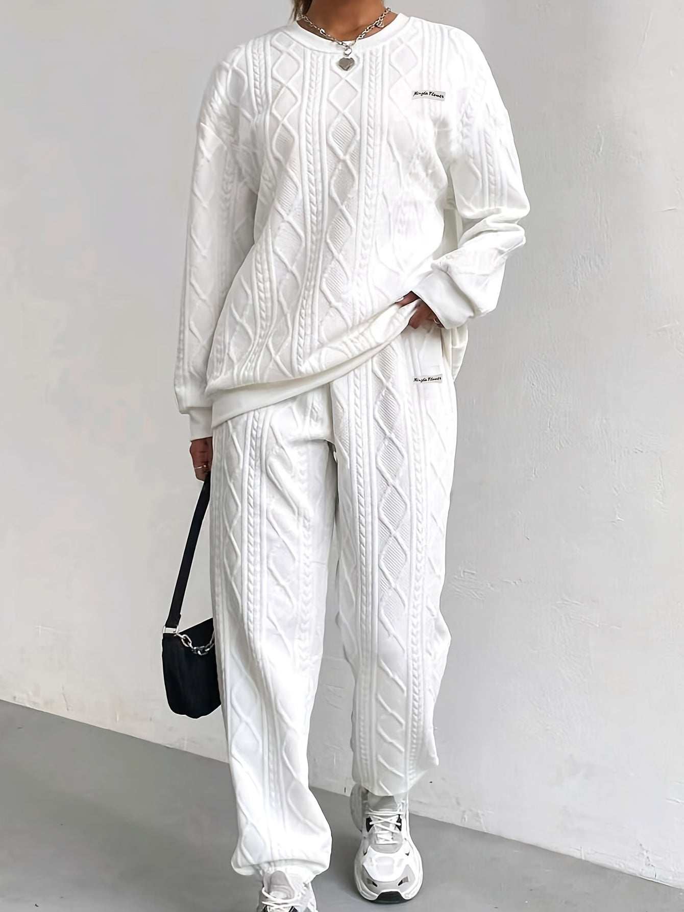 Cable-Knit Lounge Set | Breathable Comfort | All-Season Wear | Polyester