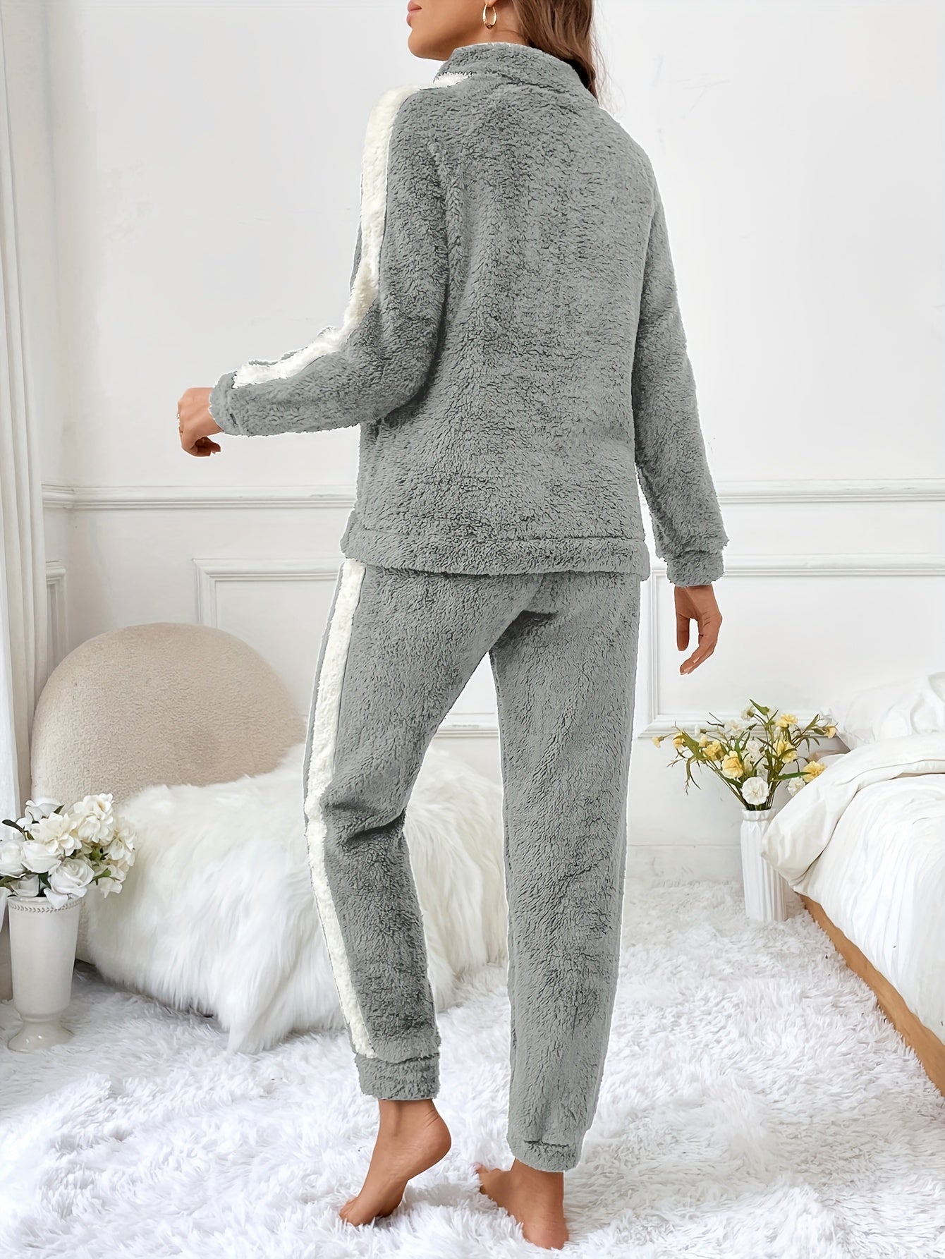 Plush Fleece Pajama Set | Half-Zip Collar | Cozy Winter Comfort | Polyester