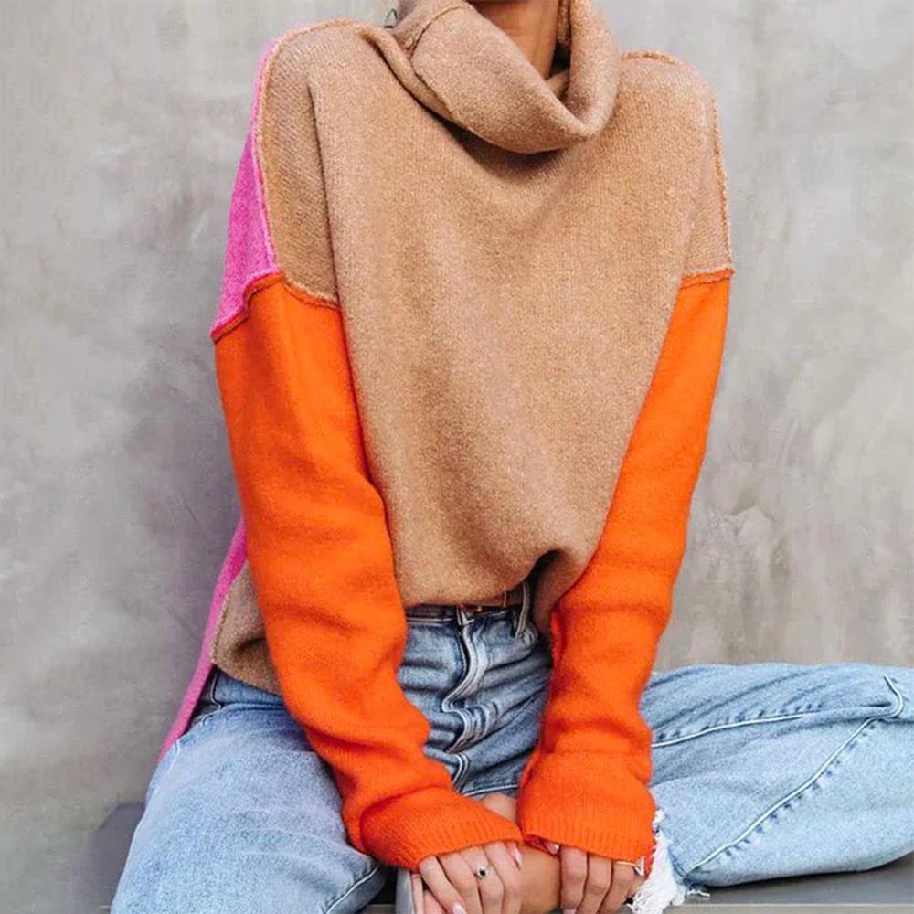 Turtleneck Sweater | Oversized Loose Fit | Soft Knit Fabric & Block Print | Comfortable Warmth