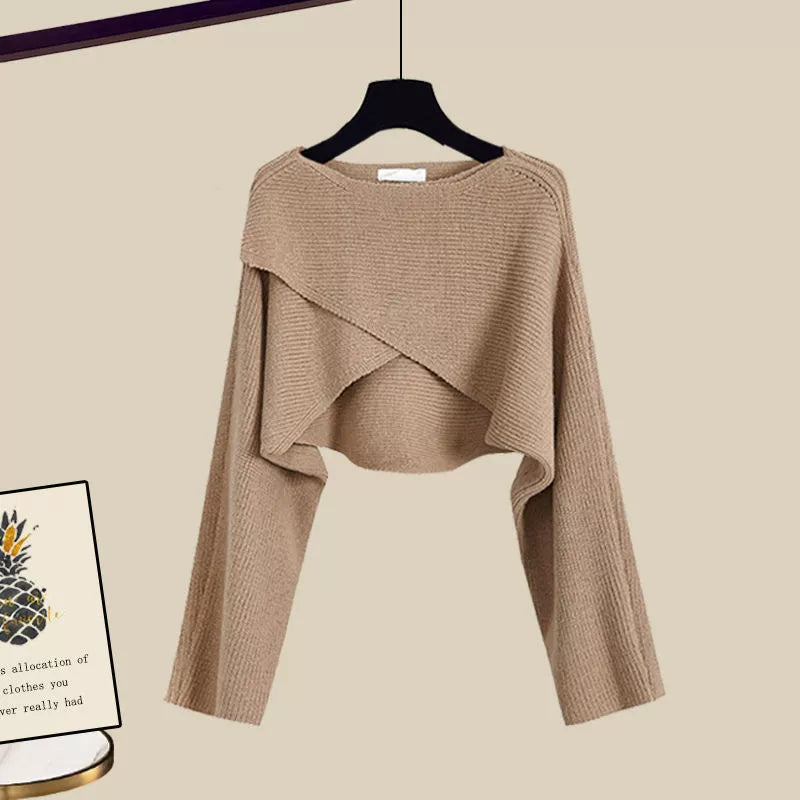Women’s Three-Piece Comfort Set | Asymmetrical Knit & Wide-Leg Trousers | Soft Stretch Fabric | Versatile Styling