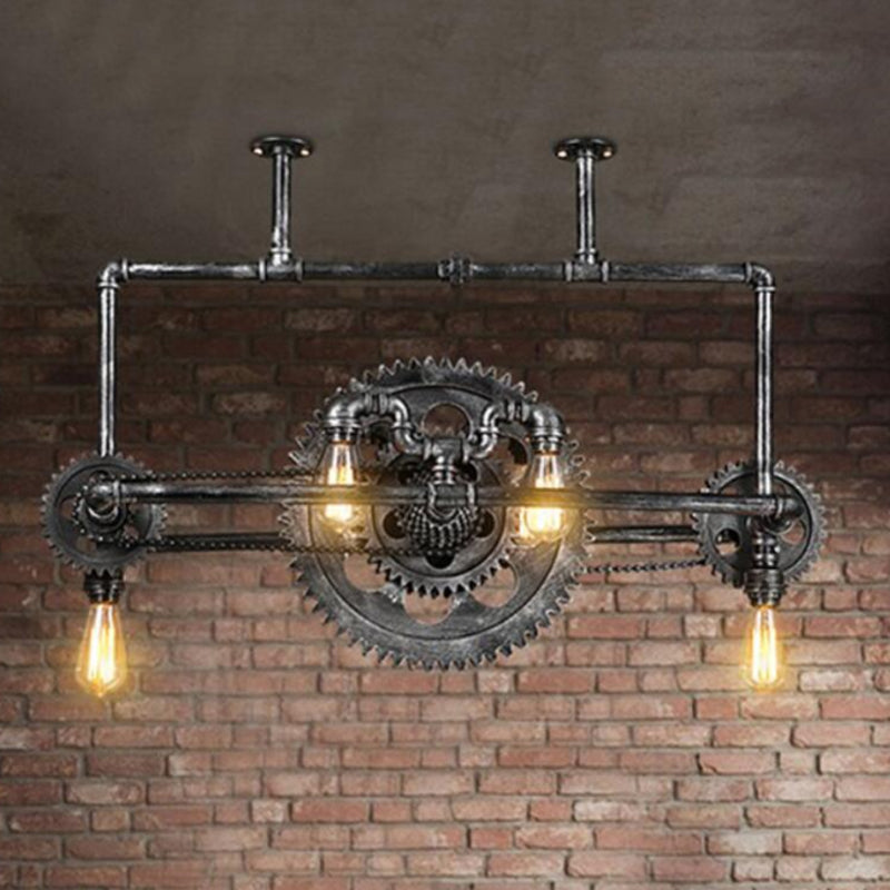 Taavita Coastal Metal Open Island Light 6-Light Dining Room Hanging Lamp with Gear Design