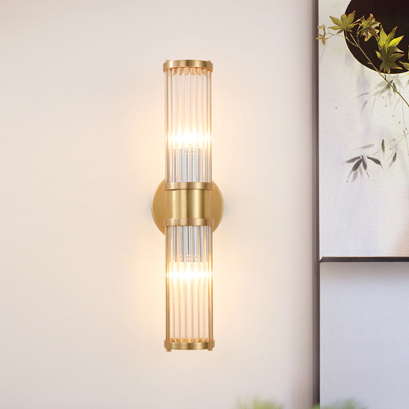 1/2-Light Corridor Modern Gold Wall Lamp in Stylish, Modern Design with Cylindrical Clear Crystal Shade