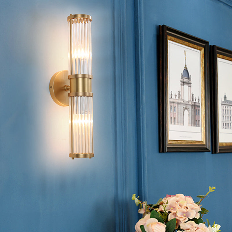 1/2-Light Corridor Modern Gold Wall Lamp in Stylish, Modern Design with Cylindrical Clear Crystal Shade