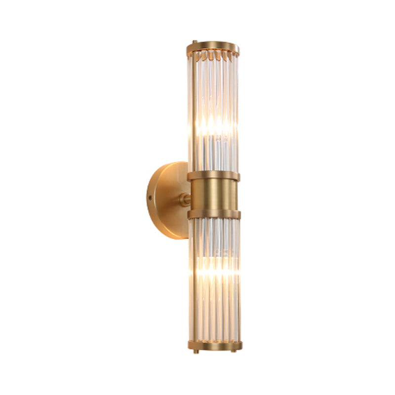 1/2-Light Corridor Modern Gold Wall Lamp in Stylish, Modern Design with Cylindrical Clear Crystal Shade