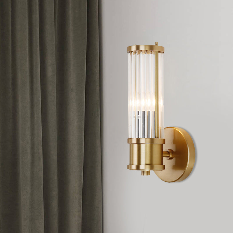 1/2-Light Corridor Modern Gold Wall Lamp in Stylish, Modern Design with Cylindrical Clear Crystal Shade