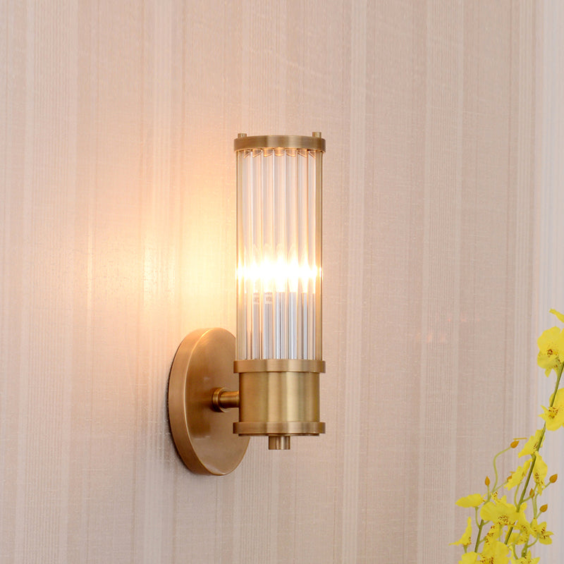1/2-Light Corridor Modern Gold Wall Lamp in Stylish, Modern Design with Cylindrical Clear Crystal Shade