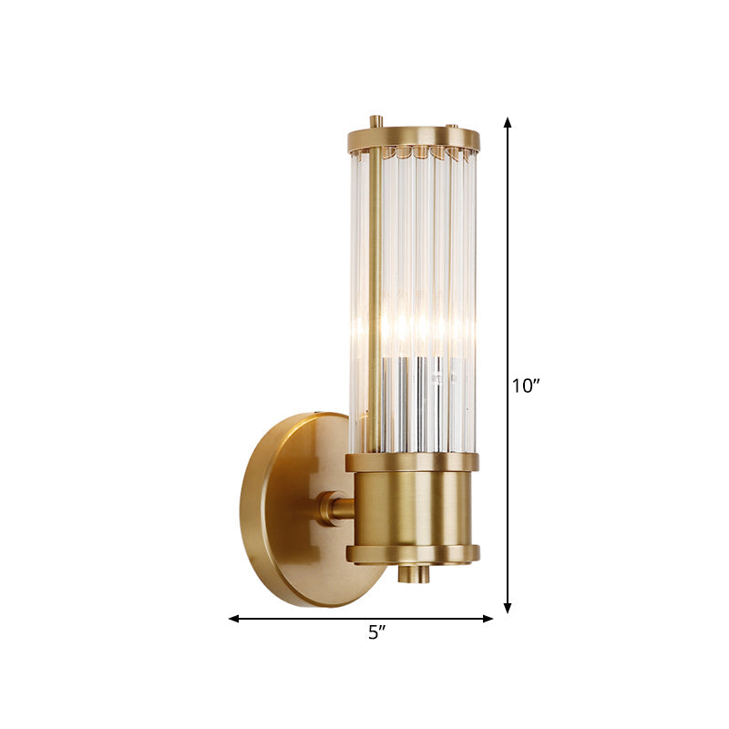 1/2-Light Corridor Modern Gold Wall Lamp in Stylish, Modern Design with Cylindrical Clear Crystal Shade