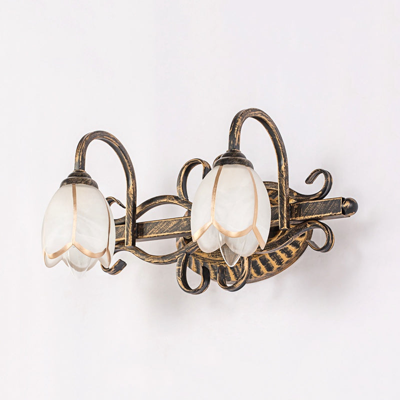 2/3 Taavita Frosted Glass Vanity Light Traditional Antique Brass Flower Shape Bathroom Lighting