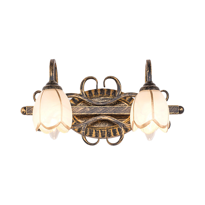 2/3 Taavita Frosted Glass Vanity Light Traditional Antique Brass Flower Shape Bathroom Lighting