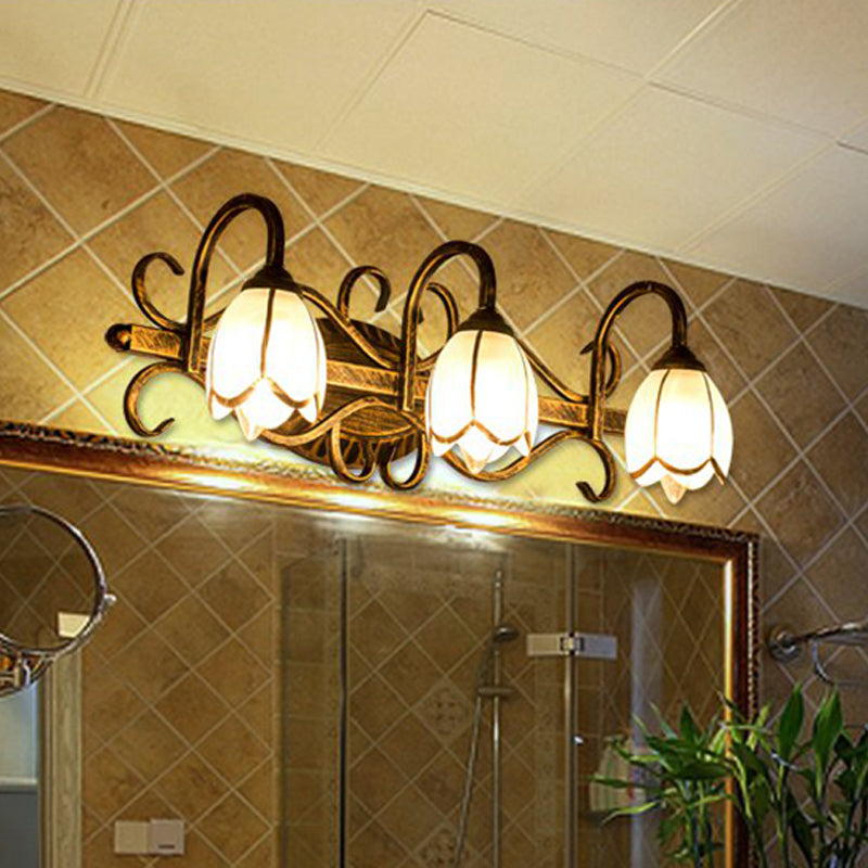 2/3 Taavita Frosted Glass Vanity Light Traditional Antique Brass Flower Shape Bathroom Lighting