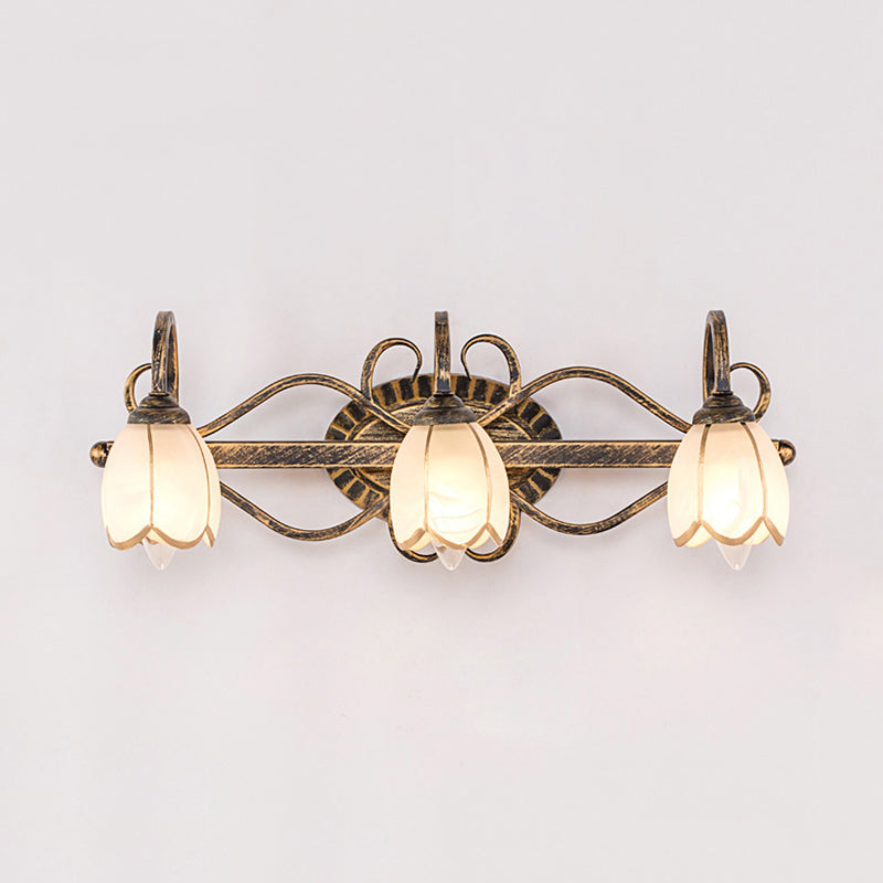 2/3 Taavita Frosted Glass Vanity Light Traditional Antique Brass Flower Shape Bathroom Lighting