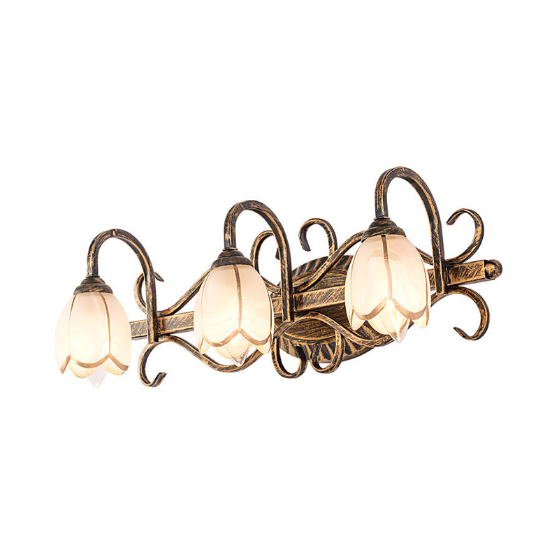 2/3 Taavita Frosted Glass Vanity Light Traditional Antique Brass Flower Shape Bathroom Lighting