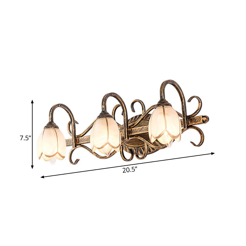 2/3 Taavita Frosted Glass Vanity Light Traditional Antique Brass Flower Shape Bathroom Lighting
